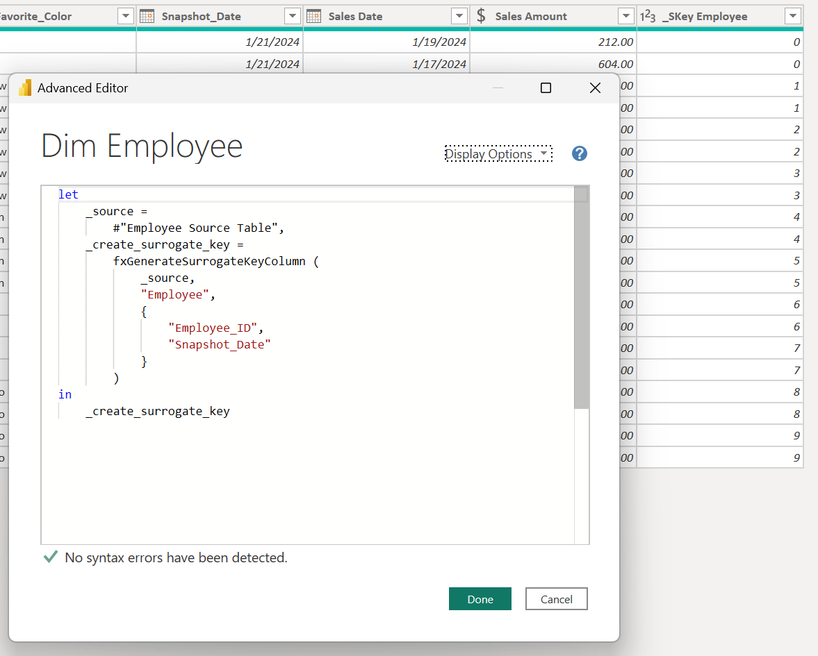 Custom M Function #2: fxGenerateSurrogateKeyColumn