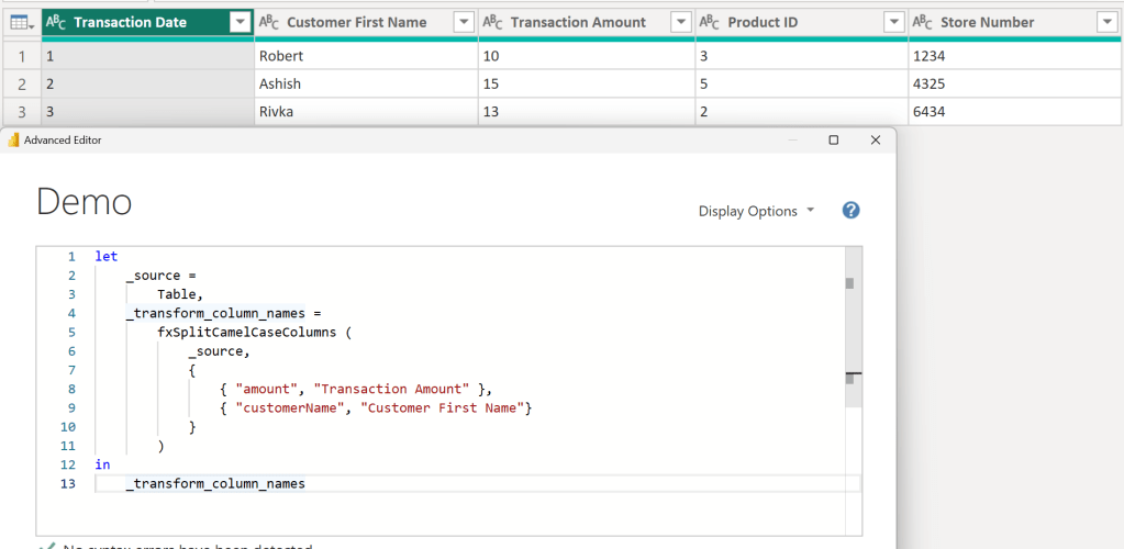 Custom M Function #6: fxSplitCamelCaseColumns